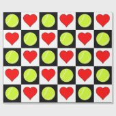 Tennis Balls en hart, zwart en wit, gecheckt Cadeaupapier (Vlak)