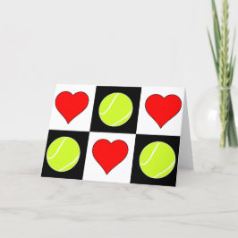 Tennis Balls & Hearts Cute Checkered Wenskaart Kaart