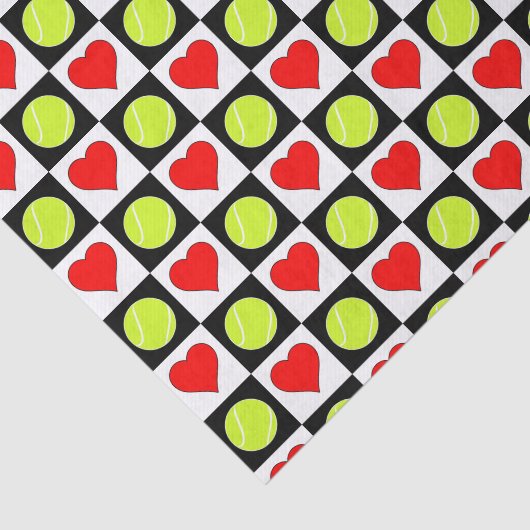 Tennis Balls & Hearts Patroonpapier Tissuepapier (Detail)