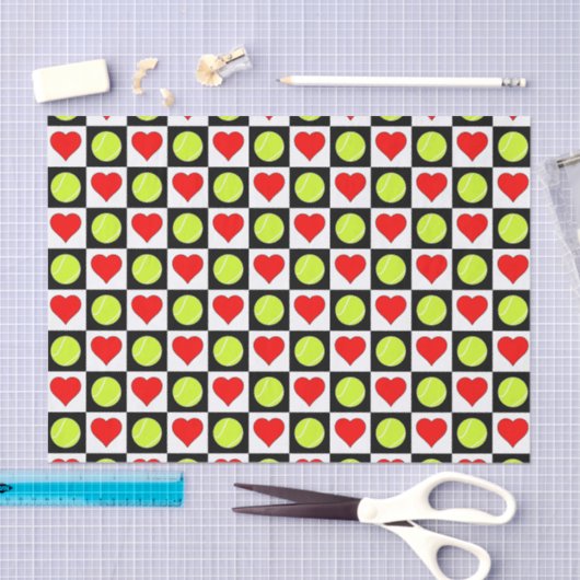 Tennis Balls & Hearts Patroonpapier Tissuepapier (Craft)