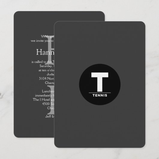 TENNIS Bar Bat Mitzvah Klassieke uitnodigingen (Voorkant / Achterkant)