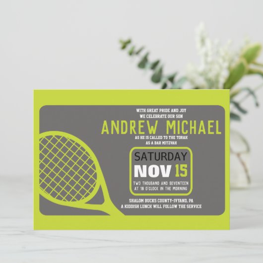 TENNIS Bar Mitzvah Uitnodiging (Staand voorkant)