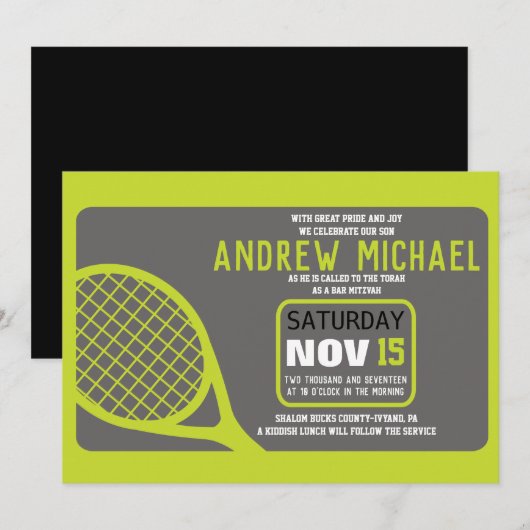 TENNIS Bar Mitzvah Uitnodiging (Voorkant / Achterkant)