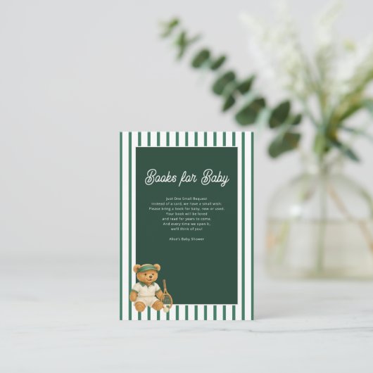 Tennis Bear Baby Shower Books For  Informatiekaartje (Staand voorkant)