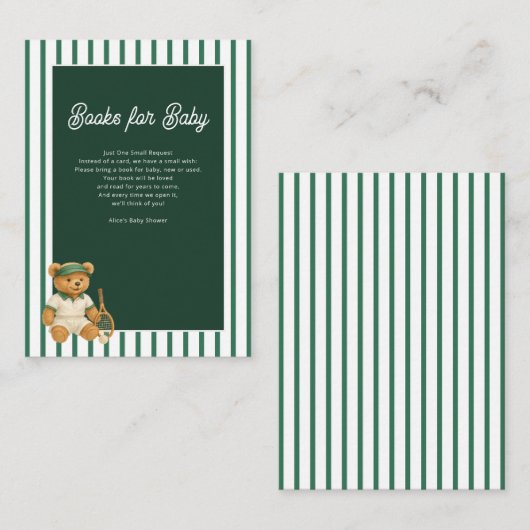Tennis Bear Baby Shower Books For  Informatiekaartje (Voorkant / Achterkant)