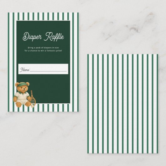 Tennis Bear Baby Shower Diaper Raffle Informatiekaartje (Voorkant / Achterkant)
