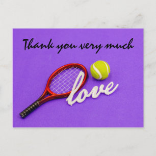 Tennis bedankje met balracket op paarse briefkaart