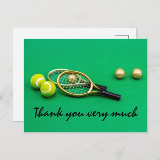 Tennis bedankkaart met balracket op groen briefkaart (Voorkant / Achterkant)