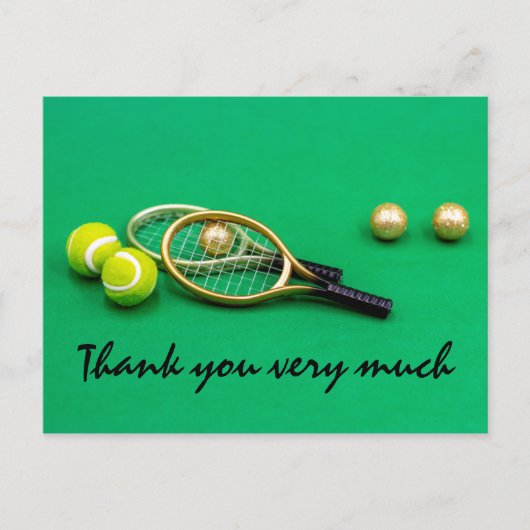 Tennis bedankkaart met balracket op groen briefkaart (Voorkant)