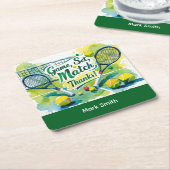 Tennis Bedankt feest met racket en bal Kartonnen Onderzetters (Schuin)