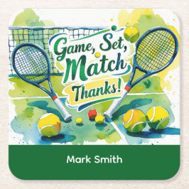 Tennis Bedankt feest met racket en bal Kartonnen Onderzetters