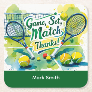 Tennis Bedankt feest met racket en bal Kartonnen Onderzetters