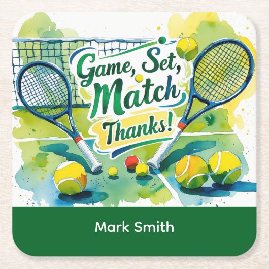 Tennis Bedankt feest met racket en bal Kartonnen Onderzetters (Voorkant)