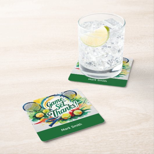 Tennis Bedankt feest met racket en bal Kartonnen Onderzetters (Insitu)