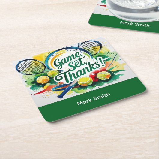 Tennis Bedankt feest met racket en bal Kartonnen Onderzetters (Schuin)