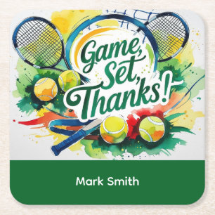 Tennis Bedankt feest met racket en bal Kartonnen Onderzetters