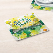 Tennis Bedankt feest met racket en bal Kartonnen Onderzetters (Schuin)