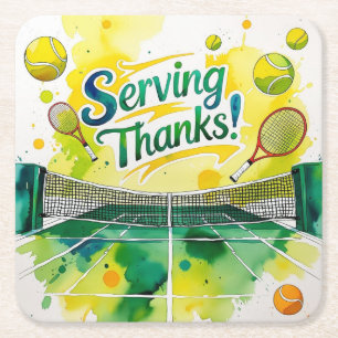 Tennis Bedankt feest met racket en bal Kartonnen Onderzetters