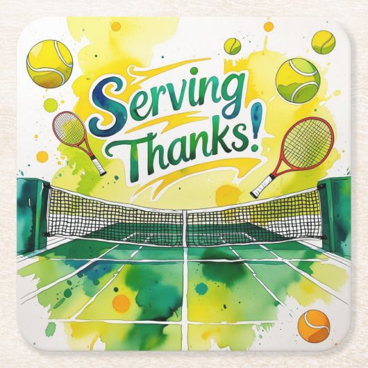 Tennis Bedankt feest met racket en bal Kartonnen Onderzetters (Voorkant)