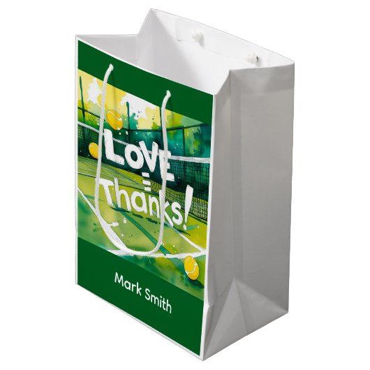 Tennis Bedankt feest met racket en bal Medium Cadeauzakje (Voorkant Gekanteld)