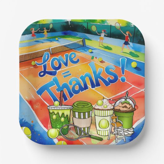 Tennis Bedankt feest met racket en bal Papieren Bordje (Voorkant)