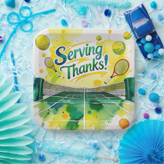 Tennis Bedankt feest met racket en bal Papieren Bordje (Feest)