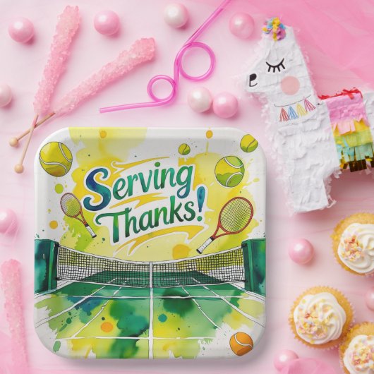 Tennis Bedankt feest met racket en bal Papieren Bordje (Feest)