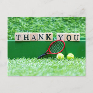 Tennis Bedankt houten woord met racket en bal Briefkaart