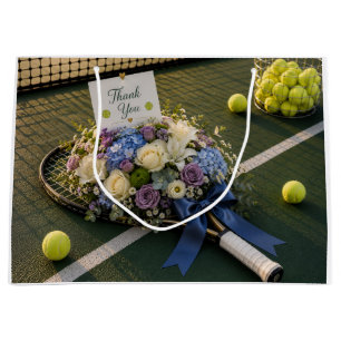 Tennis Bedankt met racket en bloemen Groot Cadeauzakje