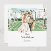 Tennis bewaar de datum voor de trouwerij van de te save the date (Voorkant / Achterkant)