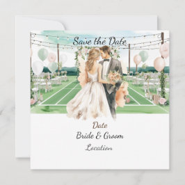 Tennis bewaar de datum voor de trouwerij van de te save the date