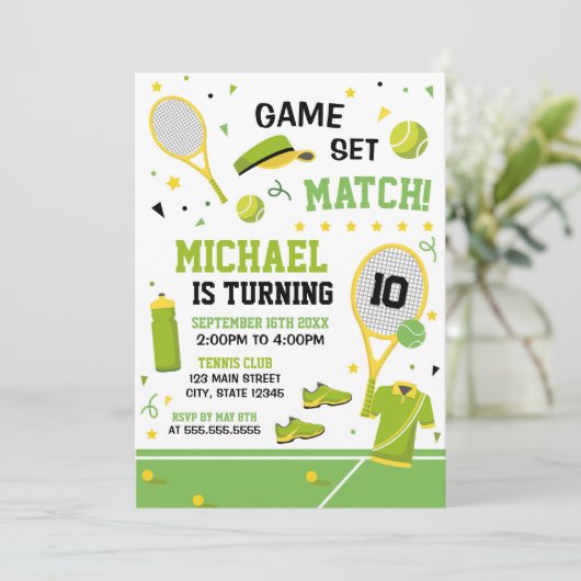 TENNIS Birthday Invitation Kaart (Staand voorkant)