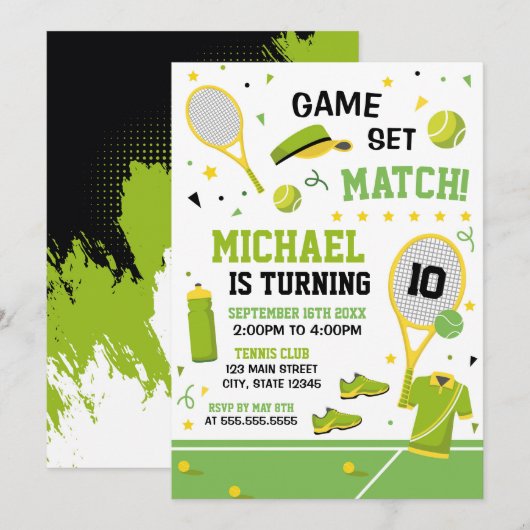 TENNIS Birthday Invitation Kaart (Voorkant / Achterkant)