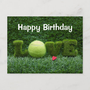 Tennis Birthday-kaart met LOVE op groen gras Briefkaart