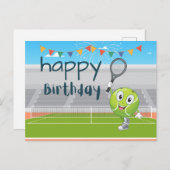 Tennis Birthday-kaart met racket en bal op groen Briefkaart (Voorkant / Achterkant)