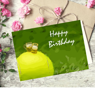 Tennis Birthday met bal en glas bier Briefkaart