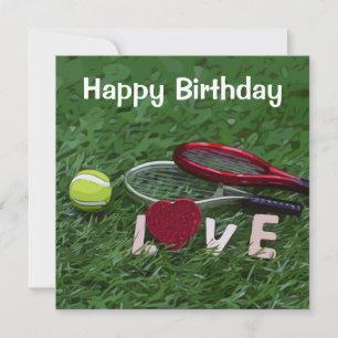 Tennis Birthday met bal en Racket met groen Kaart