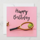 Tennis Birthday met bal en Racket op roze Kaart (Voorkant)