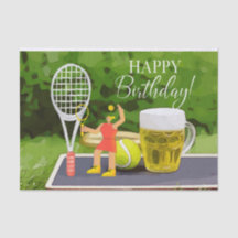 Tennis Birthday met bier- en hondenracket voor mam