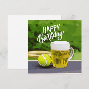 Tennis Birthday met bier- en kogelracket op groen