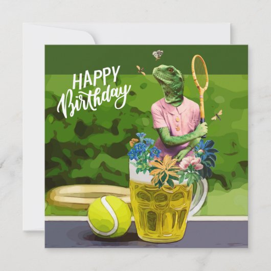 Tennis Birthday met bier- en kogelracket op groen (Voorkant)