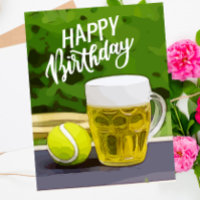 Tennis Birthday met bier- en kogelracket op groen