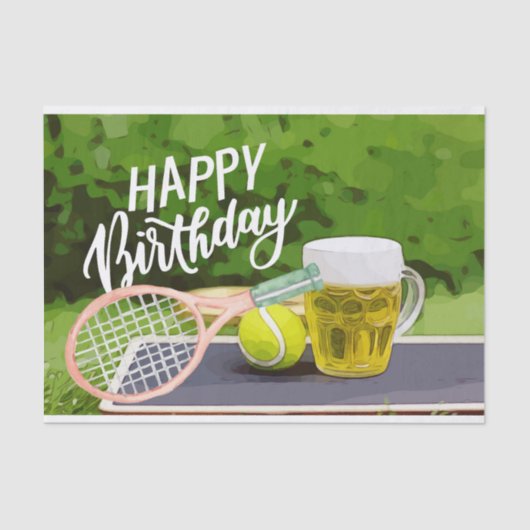 Tennis Birthday met racketbal bier voor speler Tissuepapier (Voorkant)
