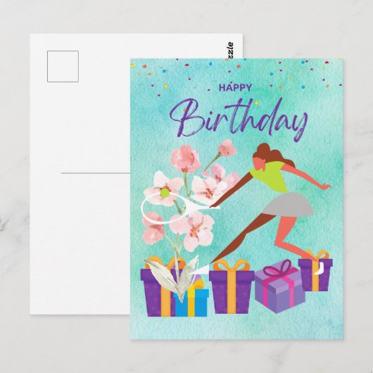 Tennis Birthday met Tennis Player waterverf Kaart (Voorkant / Achterkant)