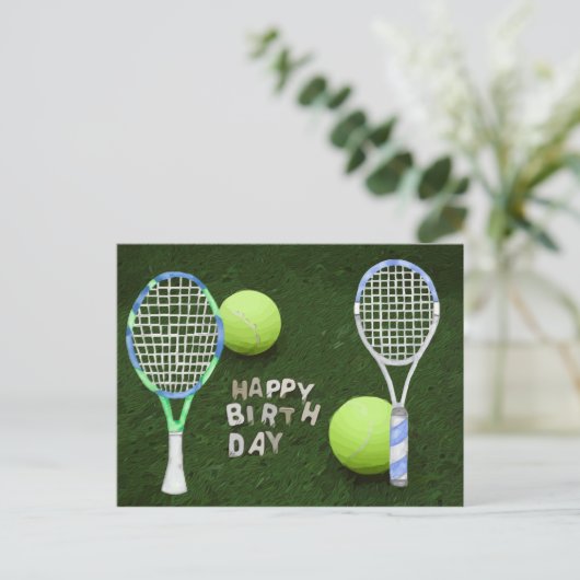 Tennis Birthday met tennisballen is groen Briefkaart (Staand voorkant)