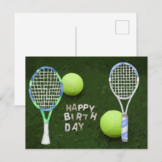 Tennis Birthday met tennisballen is groen Briefkaart (Voorkant / Achterkant)