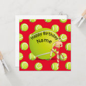 Tennis Birthday met tennisspeler rood Kaart (Voorkant / Achterkant in situ)