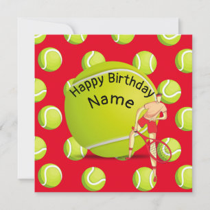 Tennis Birthday met tennisspeler rood Kaart