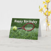Tennis Birthday op groen gras Kaart (Gele Bloem)