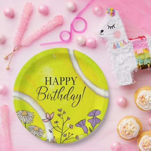 Tennis Birthday over tennisbal voor speler Papieren Bordje (Feest)